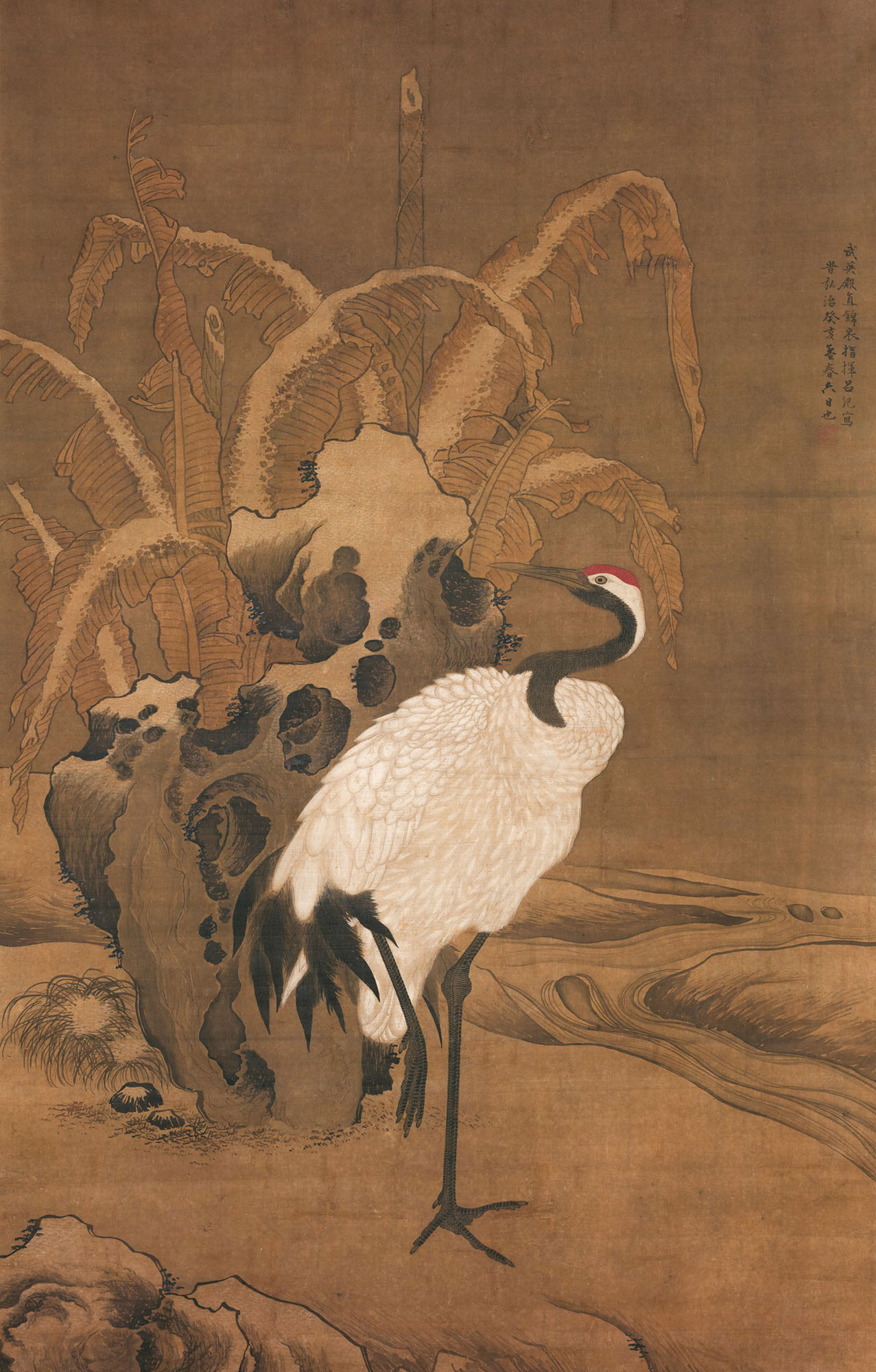 蕉岩鹤立图轴